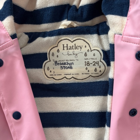 Hatley Pink Raincoat with Striped Hood - Picture 2 of 2